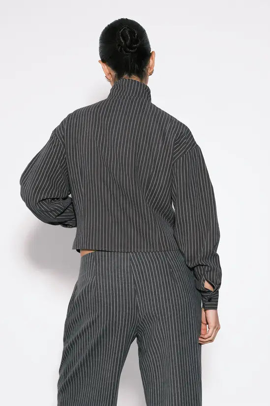 Funnel Neck Balloon Sleeve Zip Through Top