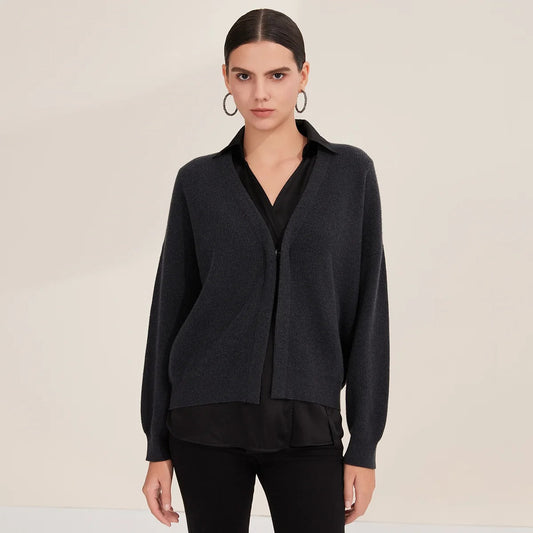 BD4521254 Women's Wool Cardigan and Silk Vest V-Neck 2 Pieces Set BC Luxury Fall Clothing for Women